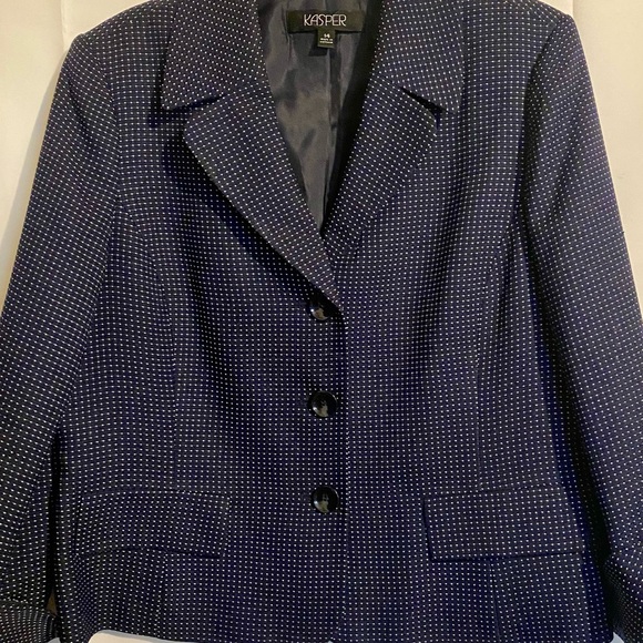 Kasper Women's 2-Piece Blue with White Polka Dots Skirt Suit Set Size 14 Midi - Picture 8 of 16